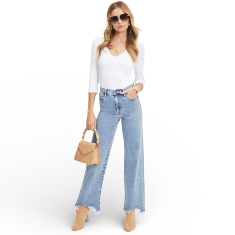 VICI Mandy High Rise Stretch Frayed Wide Leg Jeans Size 26 Light Blue Wash